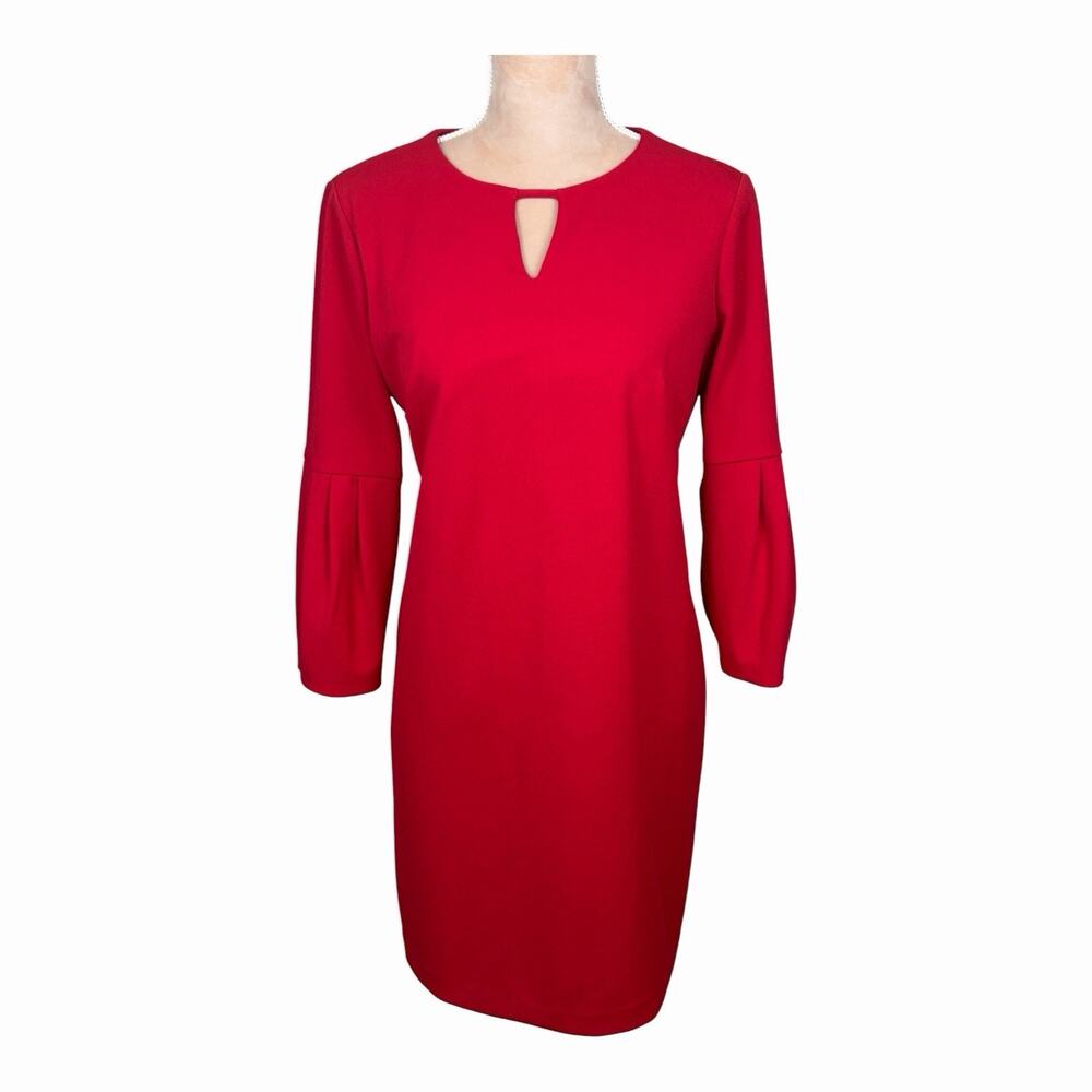 Maggy London Red Keyhole Shift Dress Pleated Sleeve Womens Size 6